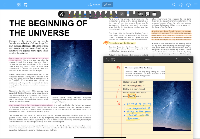 A splitscreen of a student’s PDF file and his notes